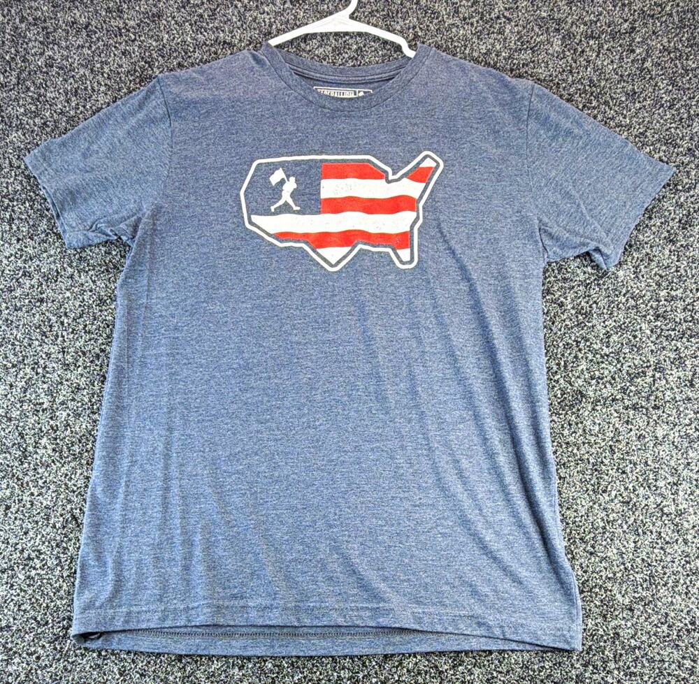 Baseballism America's Brand Men's Blue Double-Sided Graphic Crew Neck Tee L